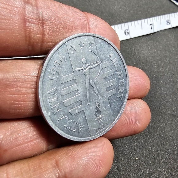 1996 Atlanta Olympics General Mills Archery Token Challenge Coin Silver Tone - Picture 6 of 7
